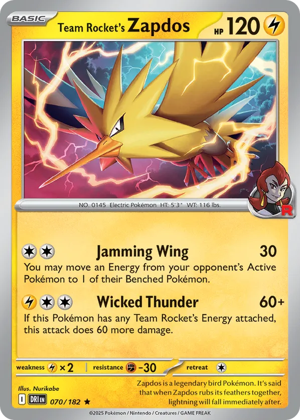 Team Rocket's Zapdos 070/182 Holo - Destined Rivals
